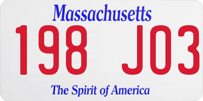 MA license plate 198JO3