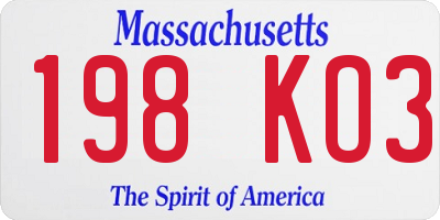 MA license plate 198KO3