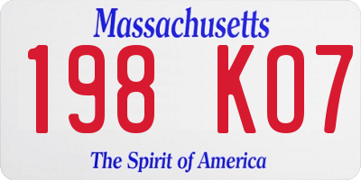 MA license plate 198KO7