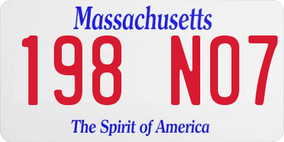 MA license plate 198NO7