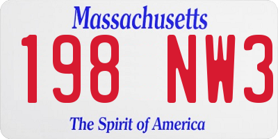 MA license plate 198NW3