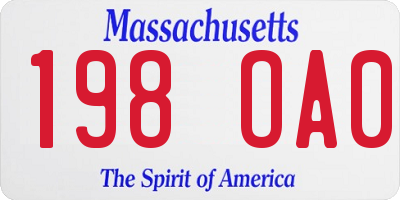 MA license plate 198OA0