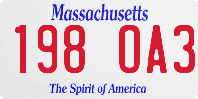 MA license plate 198OA3