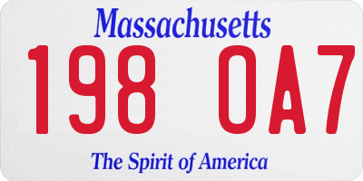 MA license plate 198OA7