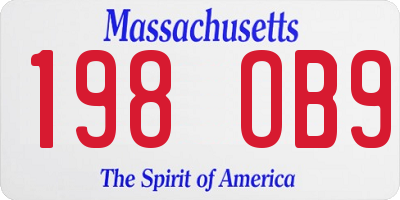 MA license plate 198OB9