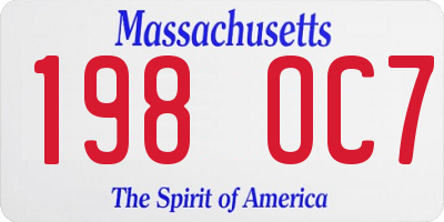 MA license plate 198OC7