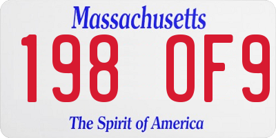 MA license plate 198OF9