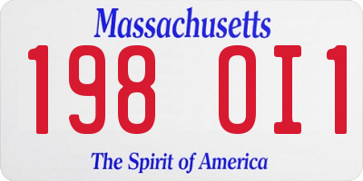 MA license plate 198OI1