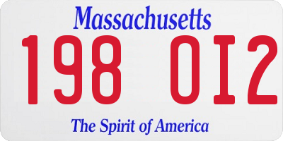 MA license plate 198OI2