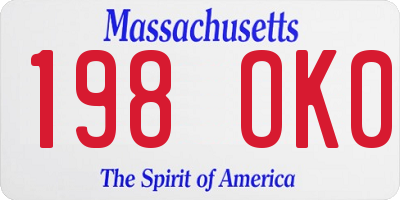 MA license plate 198OK0