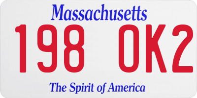MA license plate 198OK2