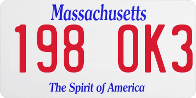 MA license plate 198OK3