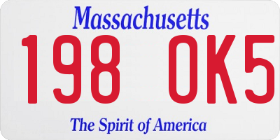 MA license plate 198OK5