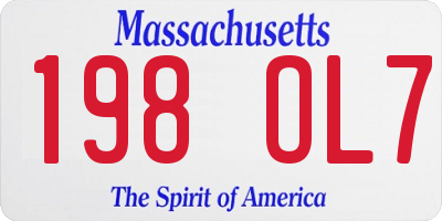 MA license plate 198OL7