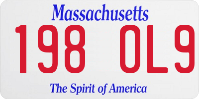 MA license plate 198OL9