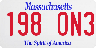 MA license plate 198ON3
