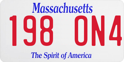 MA license plate 198ON4