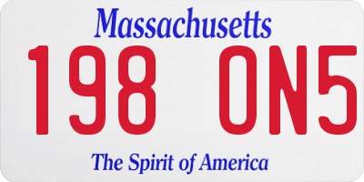 MA license plate 198ON5