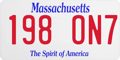 MA license plate 198ON7
