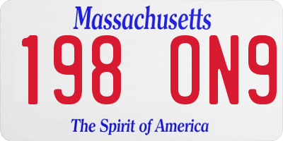 MA license plate 198ON9