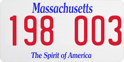 MA license plate 198OO3