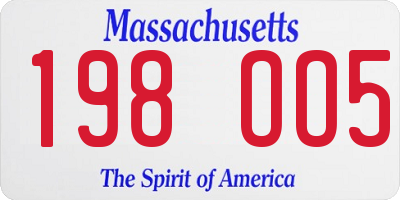 MA license plate 198OO5