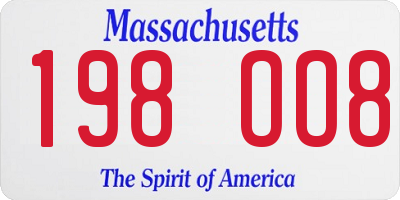 MA license plate 198OO8