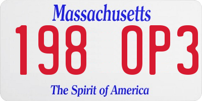 MA license plate 198OP3