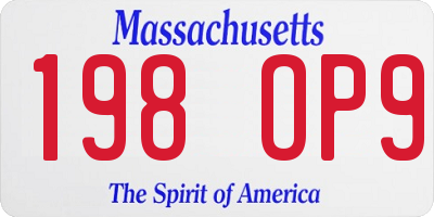 MA license plate 198OP9