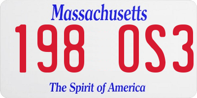 MA license plate 198OS3