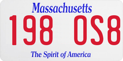 MA license plate 198OS8
