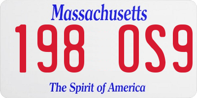 MA license plate 198OS9