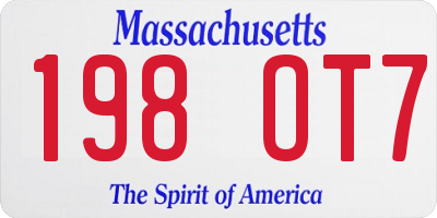 MA license plate 198OT7