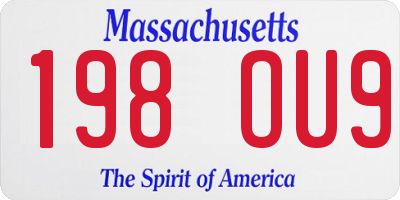 MA license plate 198OU9