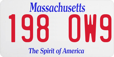 MA license plate 198OW9