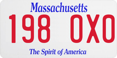 MA license plate 198OX0