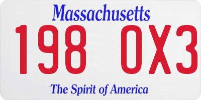MA license plate 198OX3