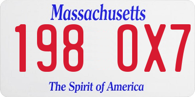 MA license plate 198OX7