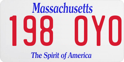 MA license plate 198OY0