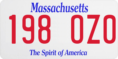 MA license plate 198OZ0
