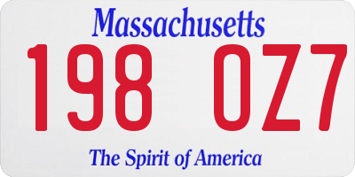 MA license plate 198OZ7
