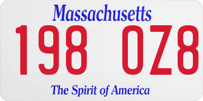 MA license plate 198OZ8