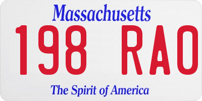 MA license plate 198RA0