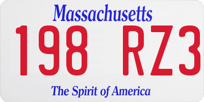 MA license plate 198RZ3