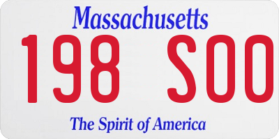 MA license plate 198SO0