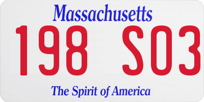 MA license plate 198SO3