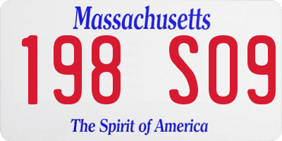MA license plate 198SO9