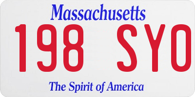 MA license plate 198SY0