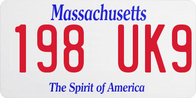 MA license plate 198UK9