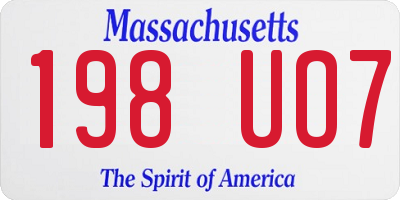 MA license plate 198UO7